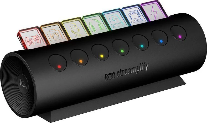 „Streamplify“ šakotuvas „Control 7“, 7x USB 3.0 A tipo, RGB, 12V, ES maitinimo kabelis – juodos spalvos