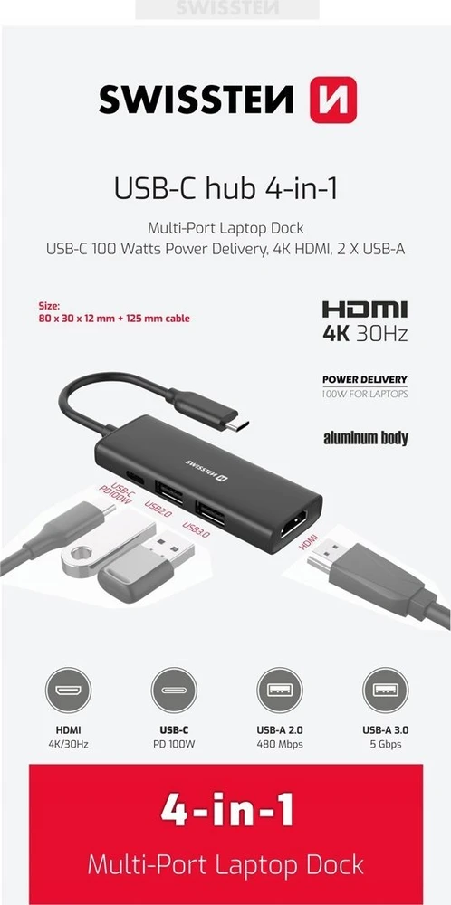 SWISSTEN USB-C HUB 4-IN-1