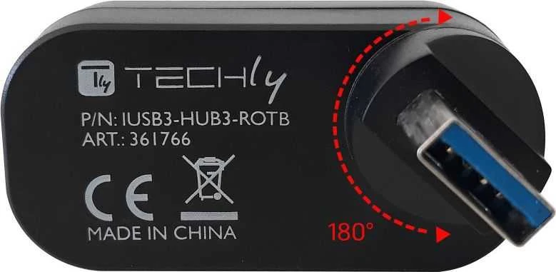 TECHLY Mini Rotating Hub su 3 USB 3.0 prievadais Juodas