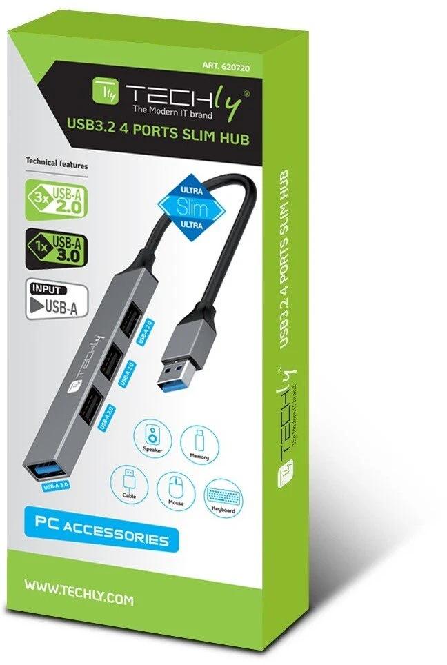 HUB USB Techly USB-A 3.2 Hub with 4 Slim