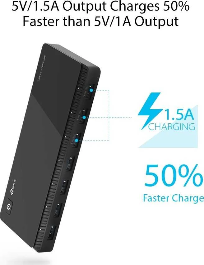 TP-LINK 7 prievadų USB 3.0 šakotuvas, darbalaukio 12 V / 2,5 A maitinimo adapteris komplekte