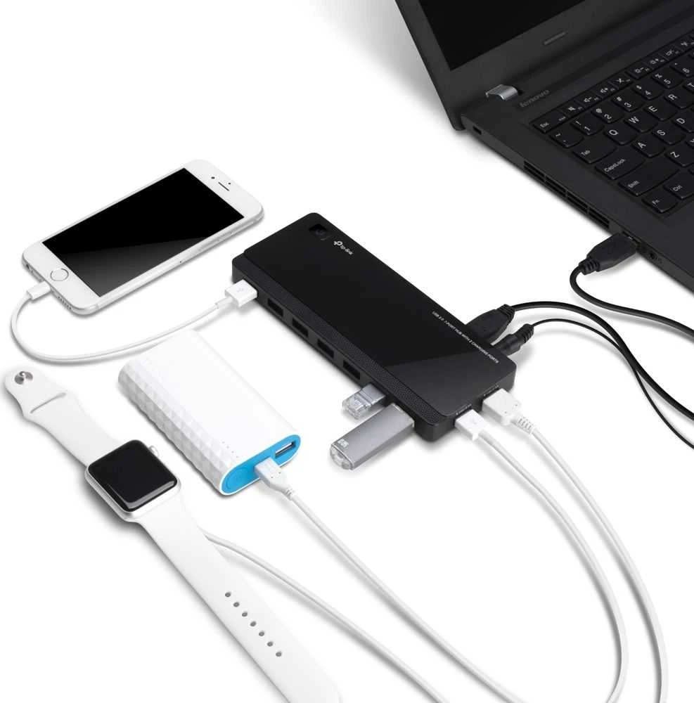 TP-Link USB 3.0 šakotuvas su pajungtais prietaisais