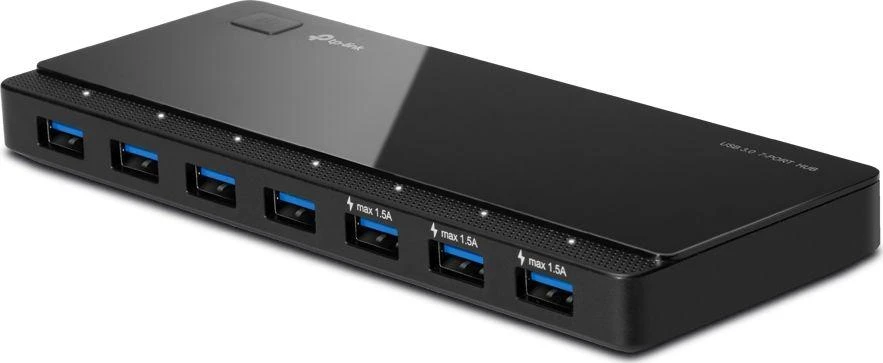 TP-LINK 7 prievadų USB 3.0 šakotuvas, darbalaukio 12 V / 2,5 A maitinimo adapteris komplekte
