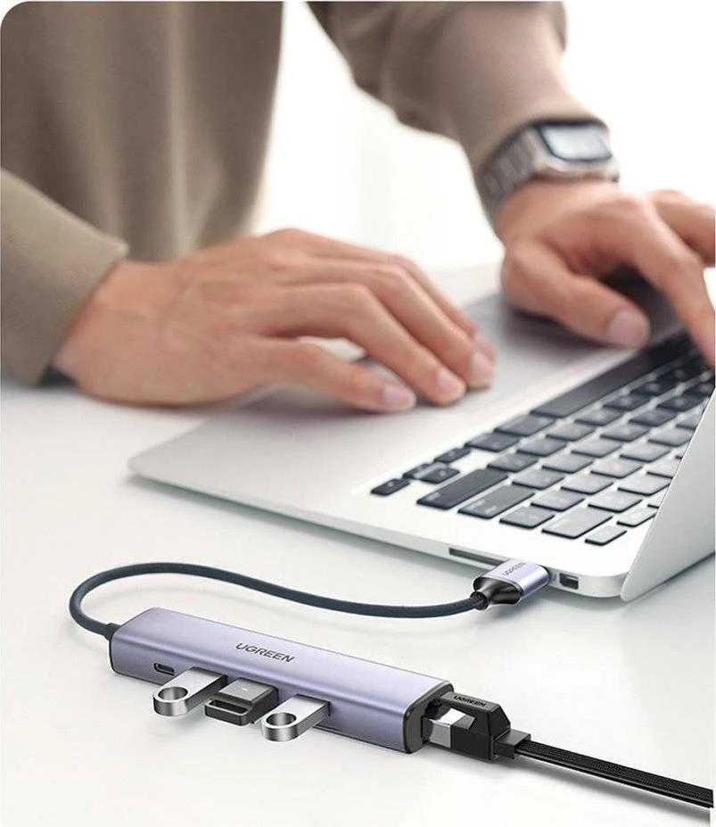 UGREEN 5in1 USB-A 3x USB 3.0 + RJ45 + USB-C adapteriai