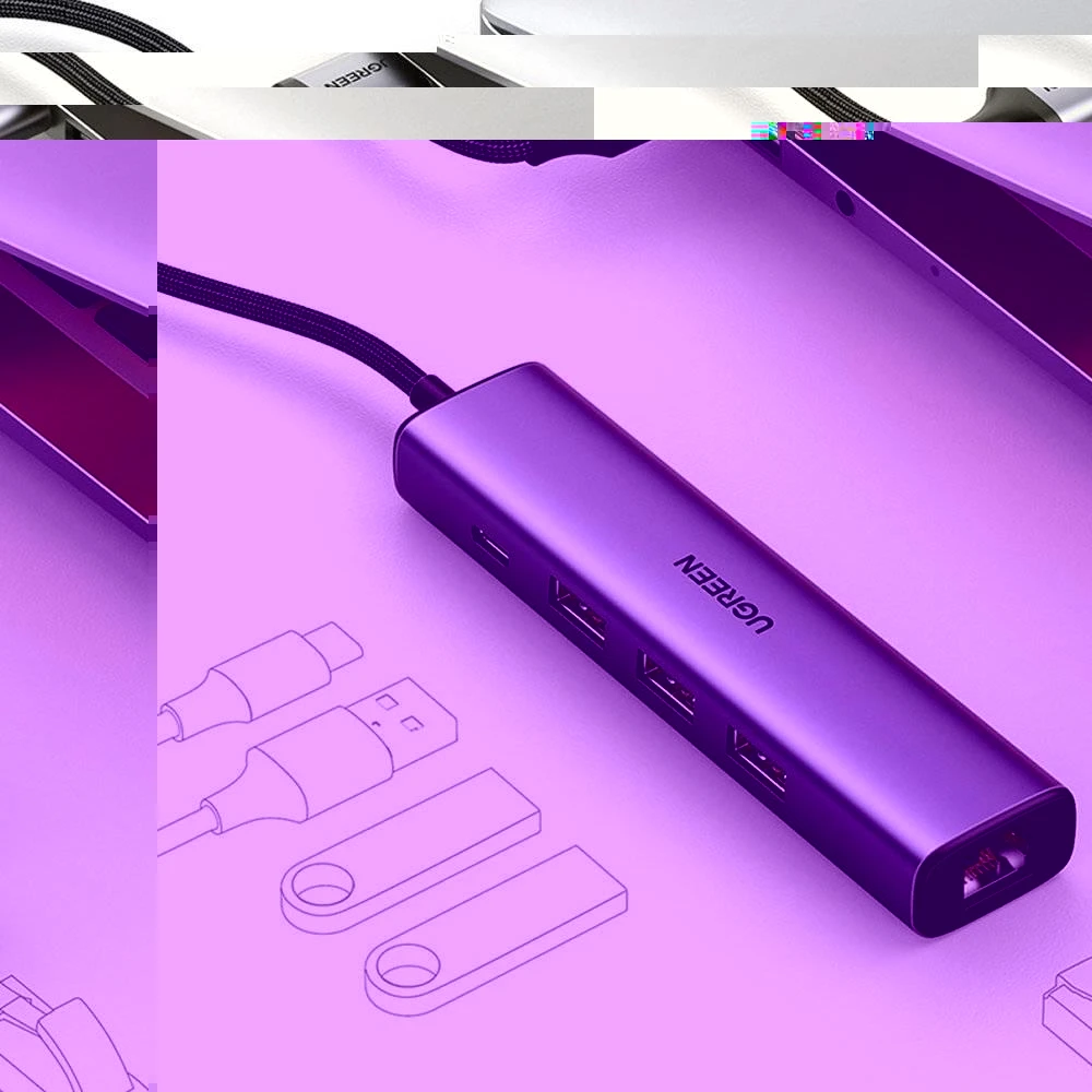 UGREEN 5in1 USB-A 3x USB 3.0 + RJ45 + USB-C adapteriai