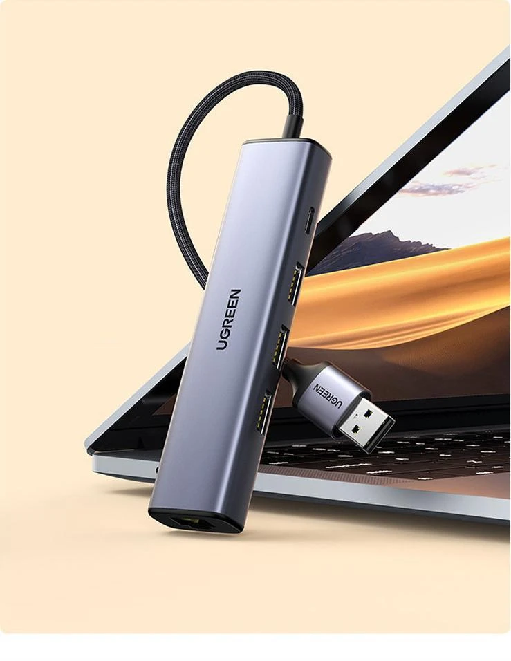 UGREEN 5in1 USB-A 3x USB 3.0 + RJ45 + USB-C adapteriai