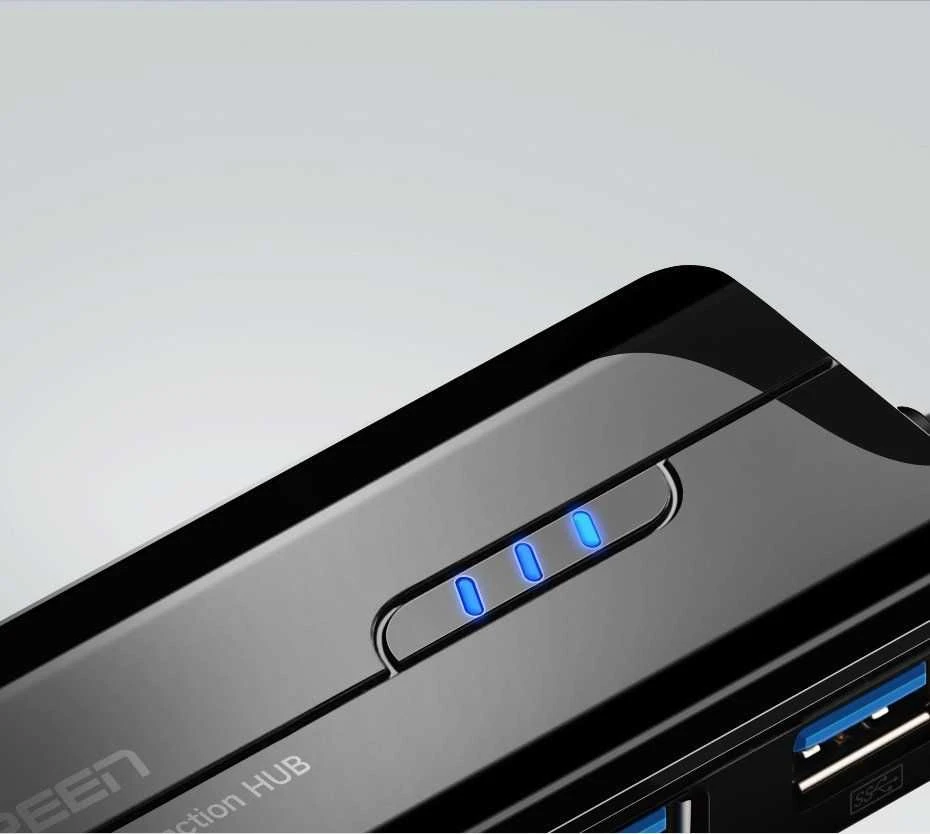 Ugreen 20265 USB-A / RJ45 1000 Mbps HUB 3x USB 3.0 tinklo adapteris - juodas
