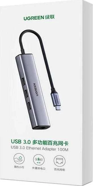 UGREEN CM475 adapteris USB-C šakotuvas prie 3x USB 3.0, RJ45, USB-C PD (pilkas)