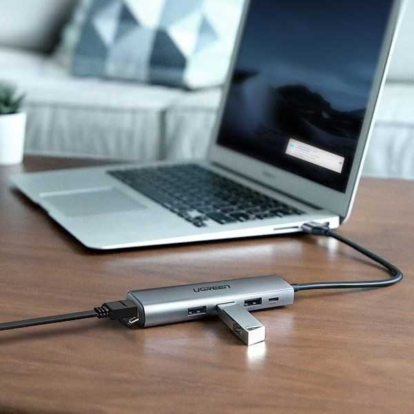 UGREEN CM266 adapteris yra 5in1 USB 3x USB 3.0 micro USB RJ45