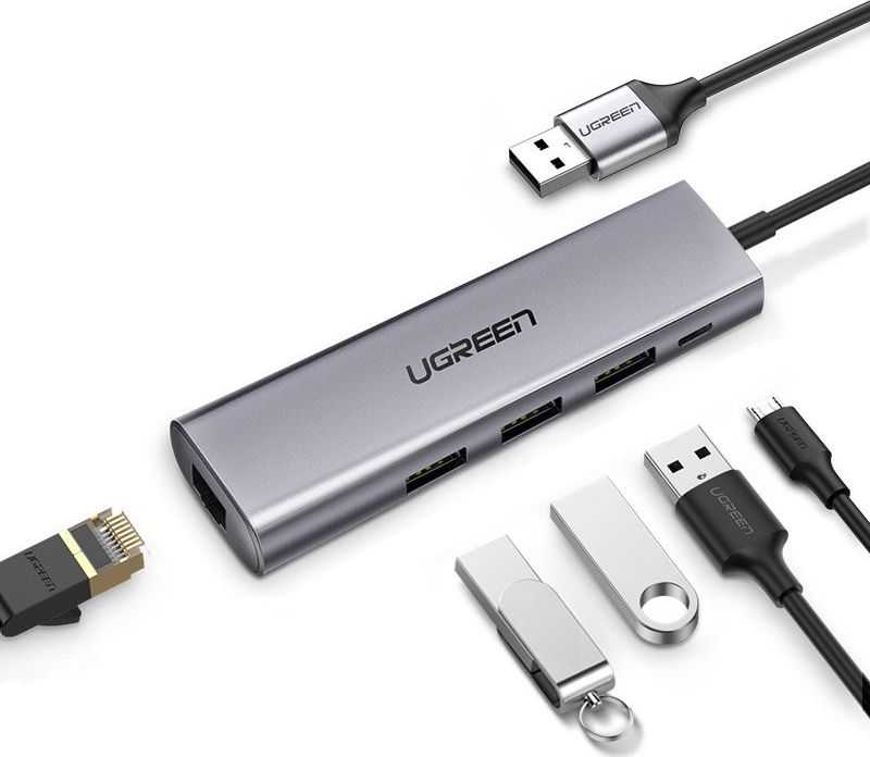 UGREEN CM266 adapteris yra 5in1 USB 3x USB 3.0 micro USB RJ45