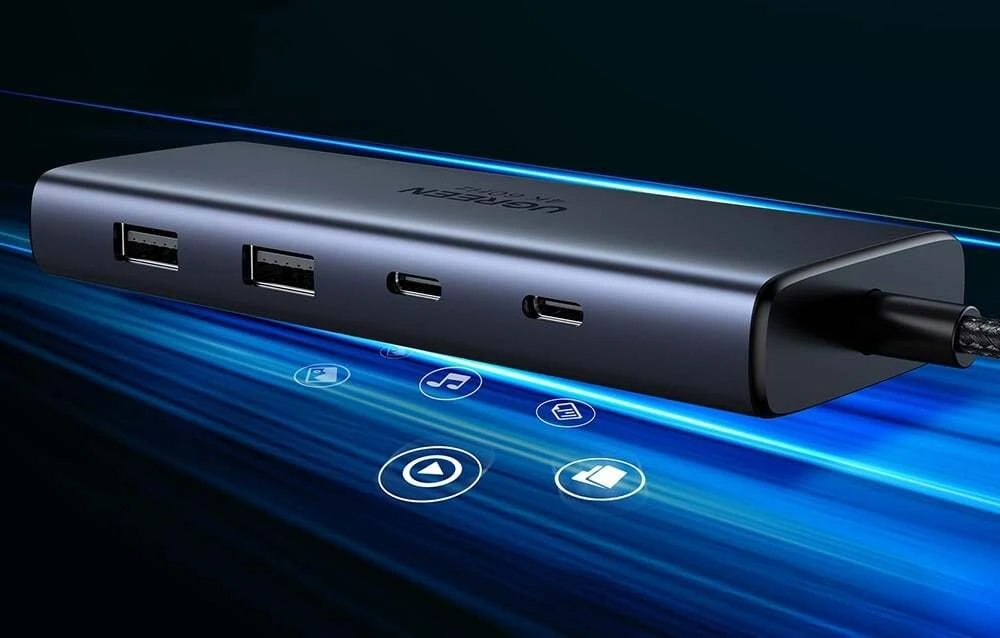 USB-C adapteris / Hub 7v1 Ugreen CM498, 2x HDMI 4K@60Hz, 2x USB, PD 100W