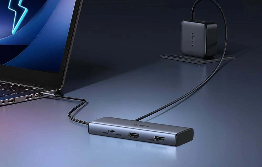 USB-C adapteris / Hub 7v1 Ugreen CM498, 2x HDMI 4K@60Hz, 2x USB, PD 100W