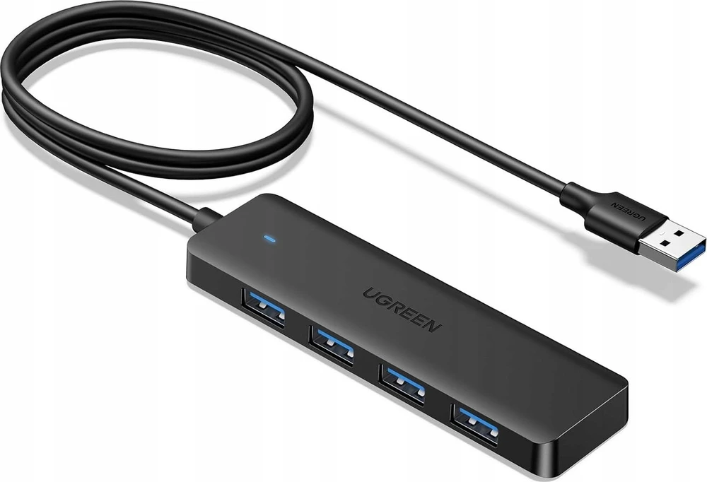 HUB Ugreen CM219 35574 with 4 USB-A 3.0 jungtys and USB-A 3.0 kabelis 1m - juodos spalvos