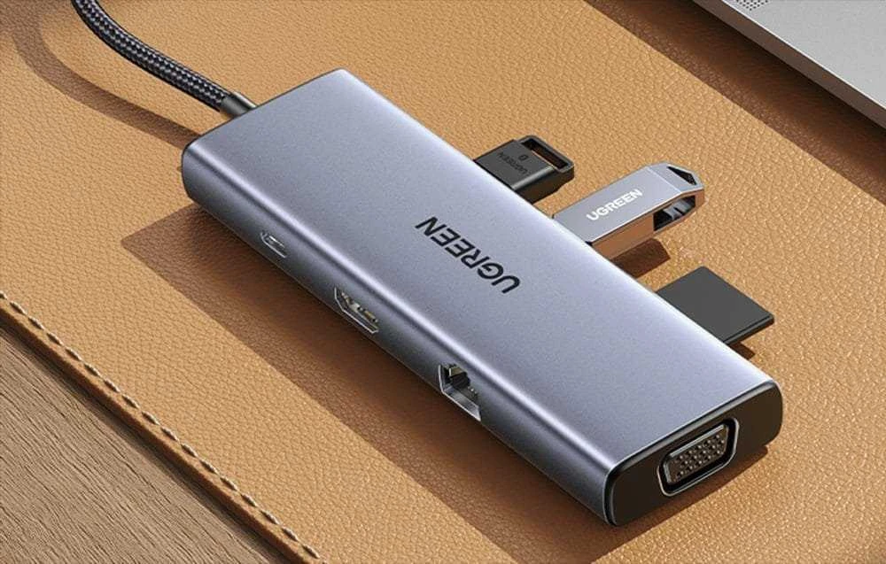 Adapteris Ugreen CM498 USB-C, 2 x USB-A + USB-C + HDMI + SD / TF + PD
