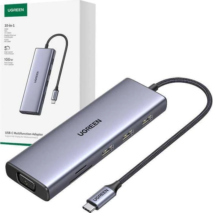 Adapteris Ugreen CM498 USB-C, 2 x USB-A + USB-C + HDMI + SD / TF + PD