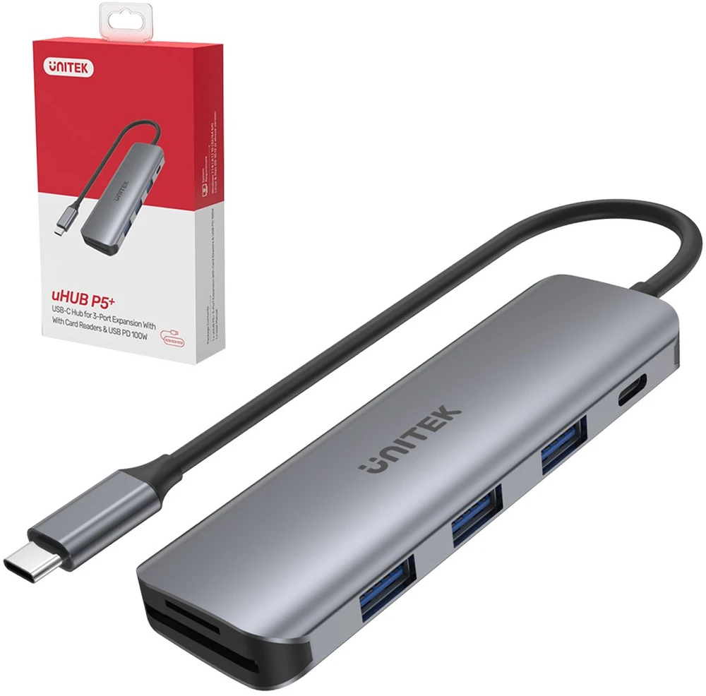 UNITEK Hub USB-C 3xUSB 3.1 Gen1 PD 100W SD Micro SD H1107C
