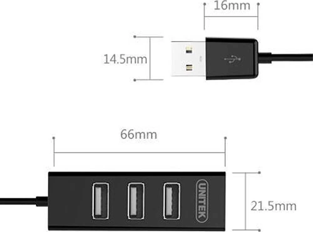 UNITEK Y-2140 juodas Unitek Hub 4x USB 2.0. mini, juodas, Y-2140