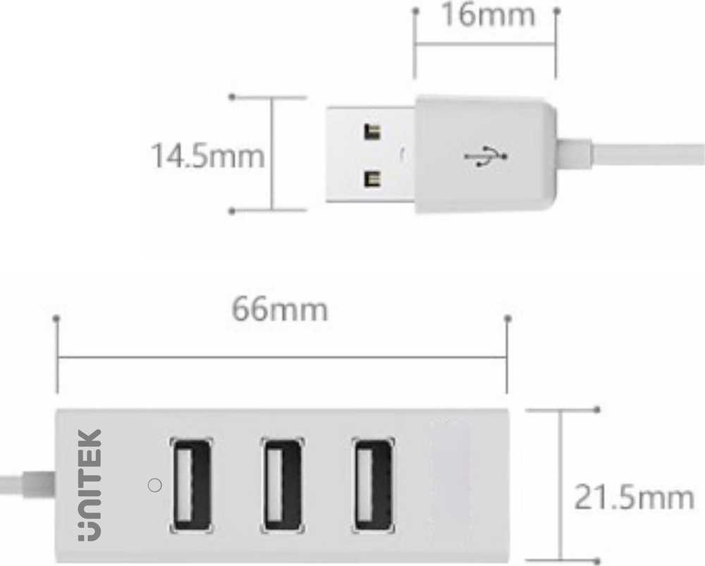 UNITEK Y-2146 Hub 4x USB 2.0. mini baltas Y-2146