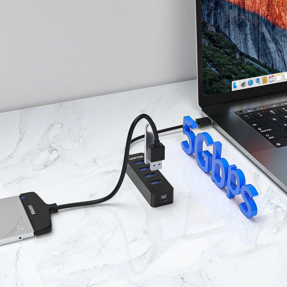 USB Hub - UNITEK H1117A 4-Port USB 3.1 Aktyvus 10W Juodas