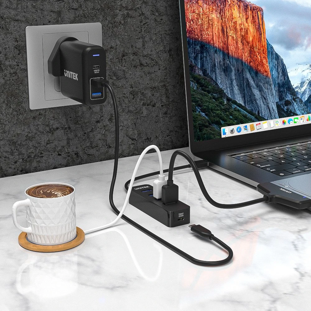 USB Hub - UNITEK H1117A 4-Port USB 3.1 Aktyvus 10W Juodas