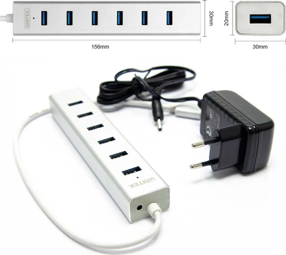 UNITEK Y-3090 Unitek Hub 7x USB 3.0, BC 1.2, Alu., Y-3090