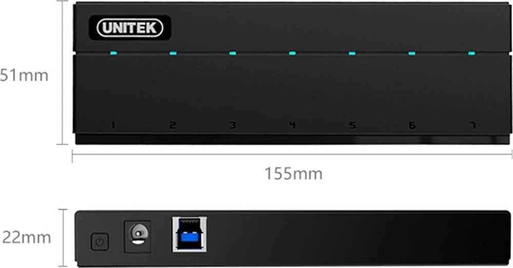 USB Adapteris - Unitek 7x USB 3.2 Gen 1 (3.1 Gen 1) Type-A