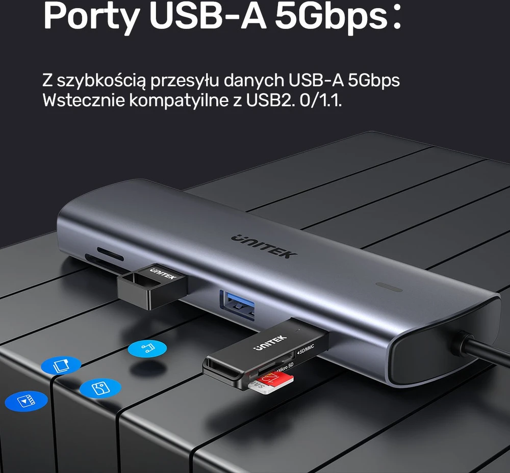 UNITEK 9 viename USB-C šakotuvas, HDMI, VGA, SD, RJ45, PD 100W