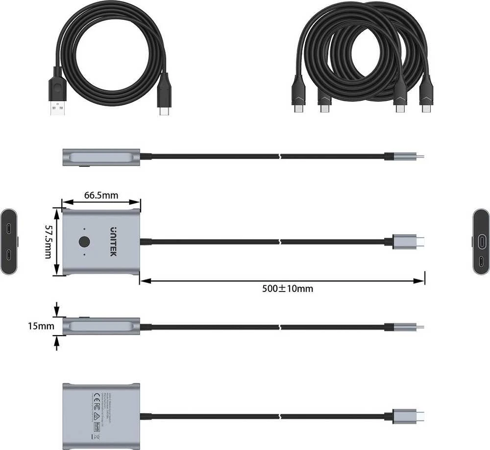 UNITEK D1078A dvikryptis kabelio adapteris USB-C M-F 1m