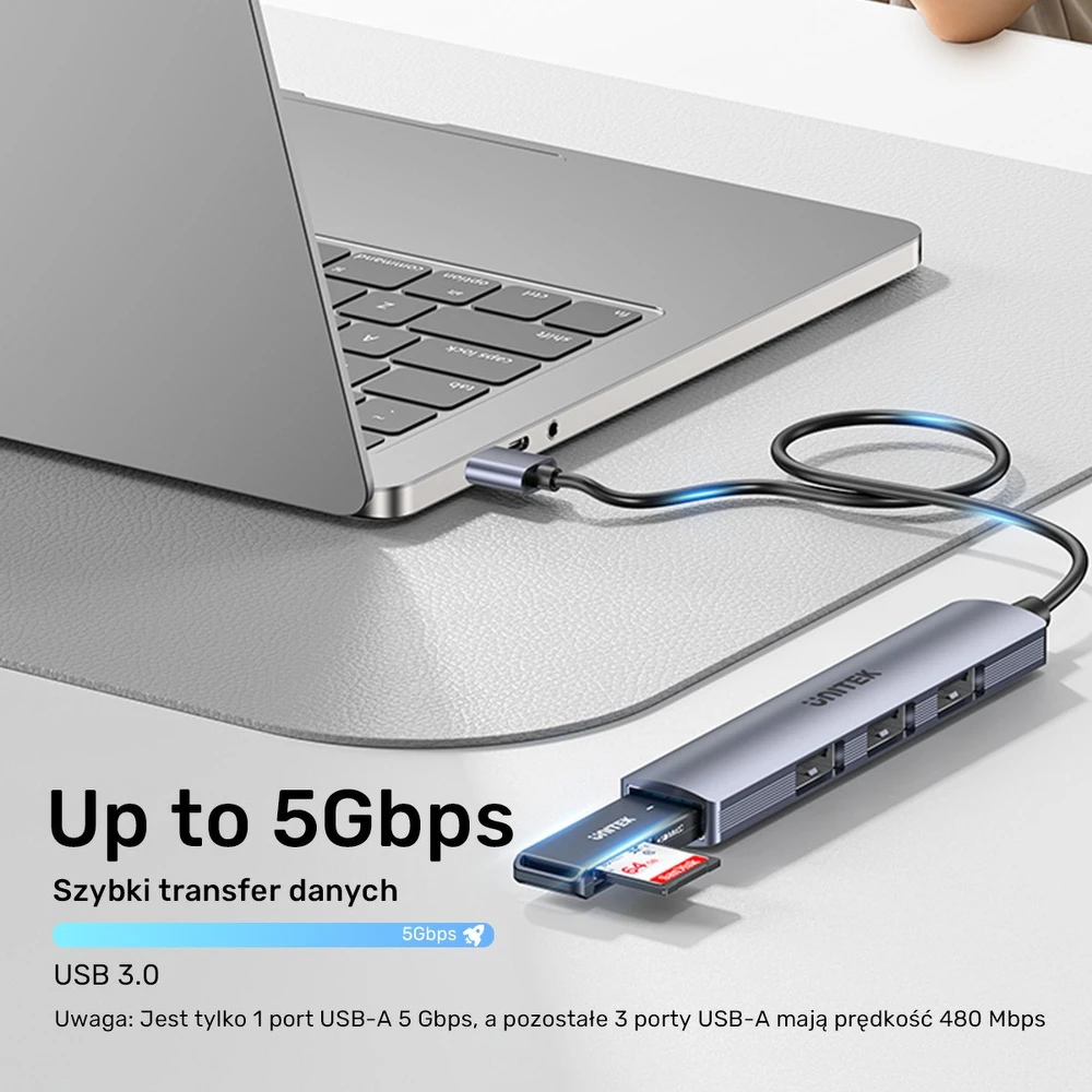 UNITEK kompaktiškas USB-A šakotuvas 3x USB 2.0 + 3.0 5GBPS
