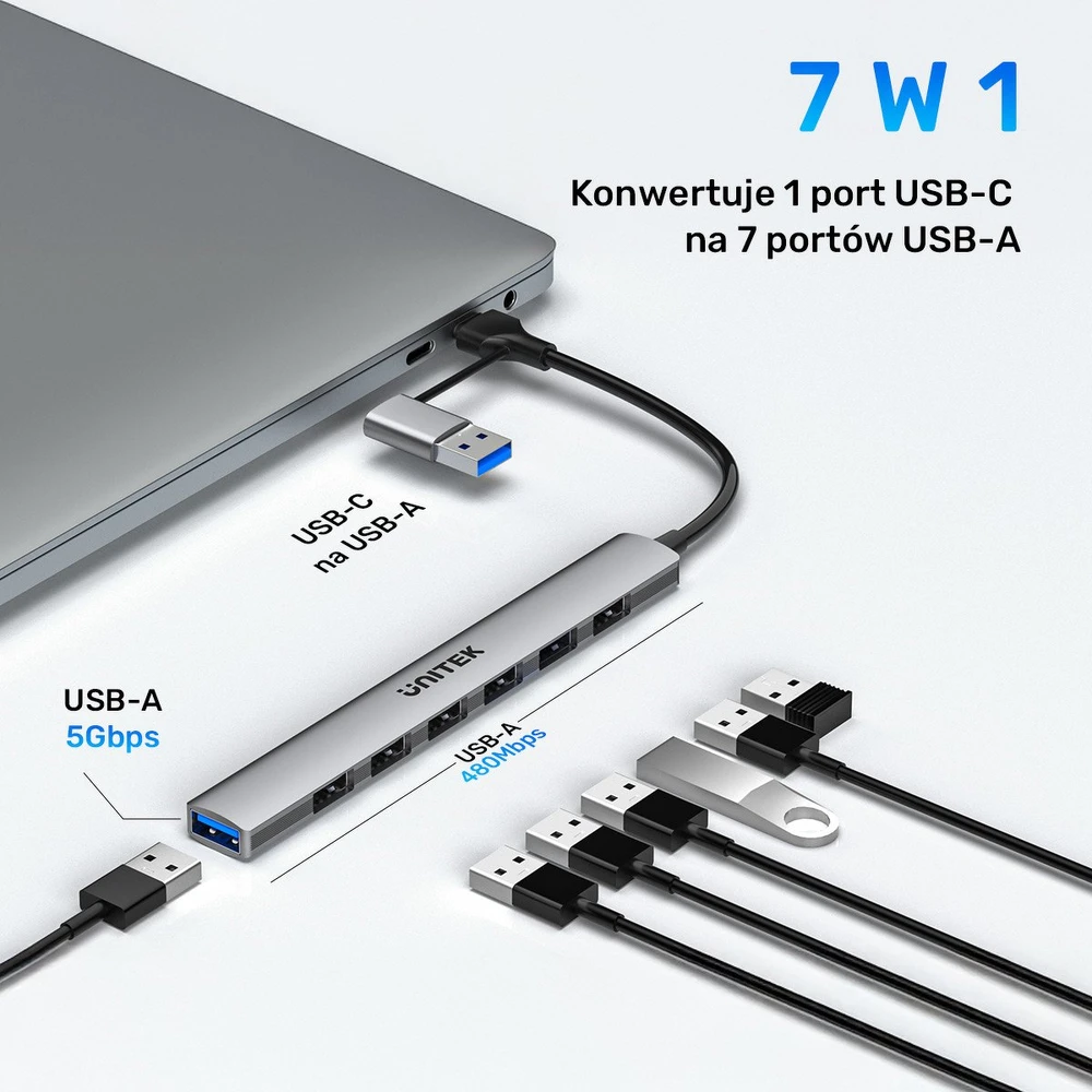 Unitek H1209AGY01 USB-A 5Gbps 7in1 USB šakotuvas