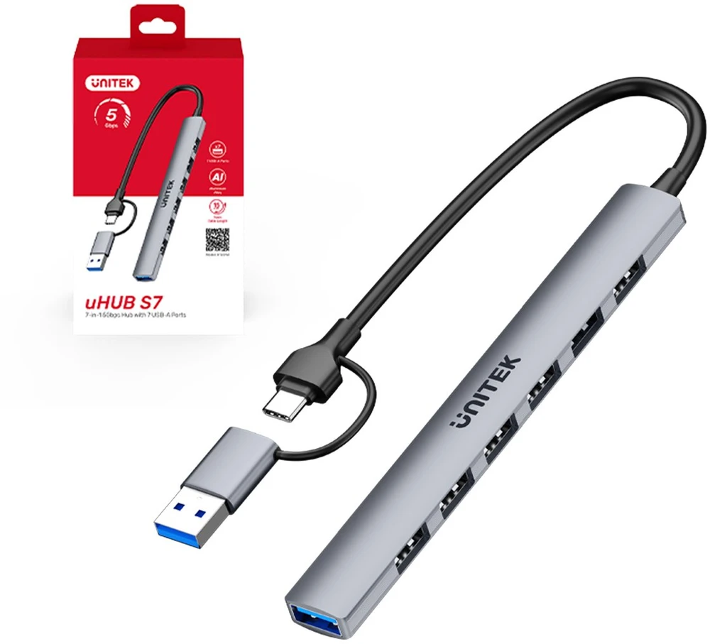 Unitek H1209AGY01 USB-A 5Gbps 7in1 USB šakotuvas