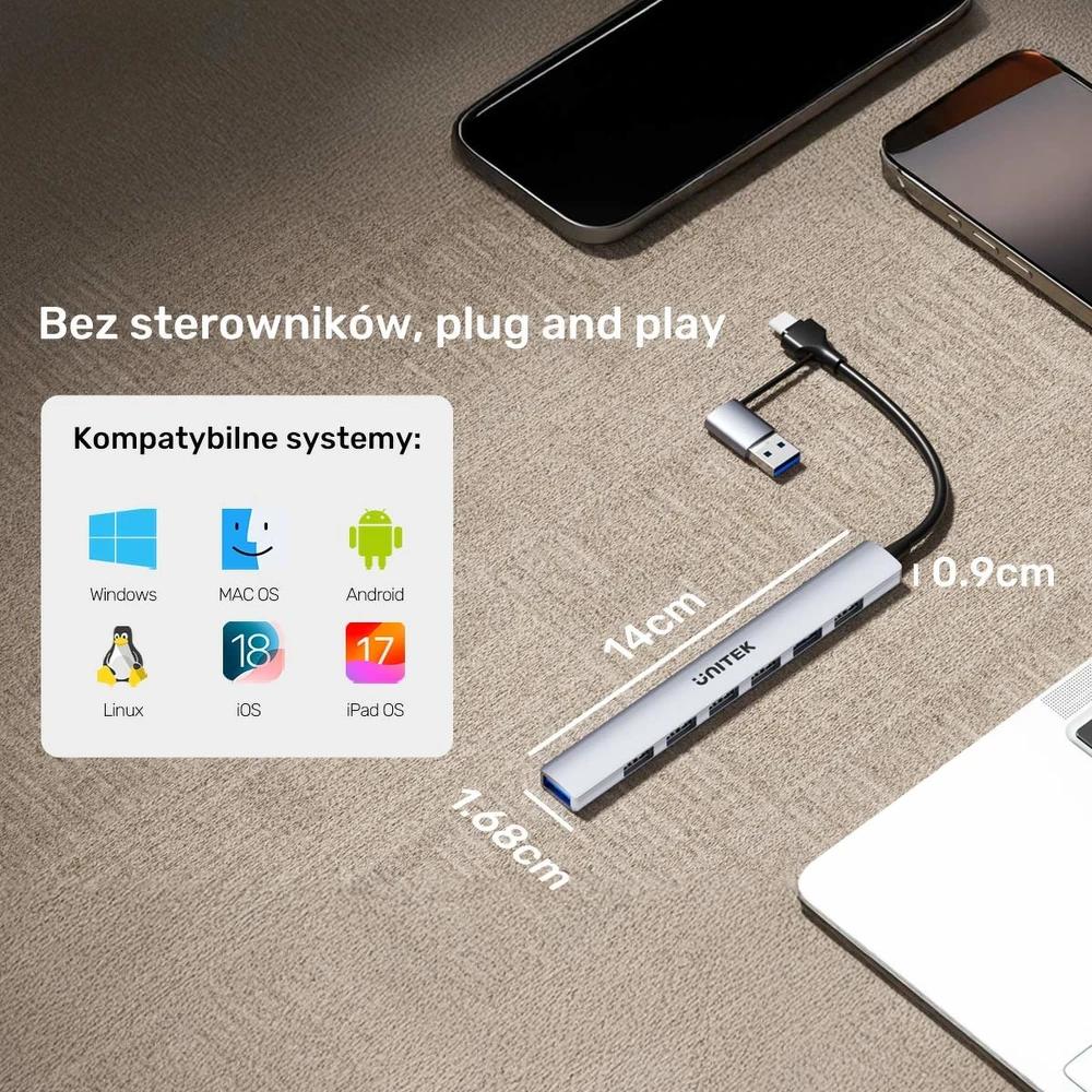 Unitek H1209AGY01 USB-A 5Gbps 7in1 USB šakotuvas
