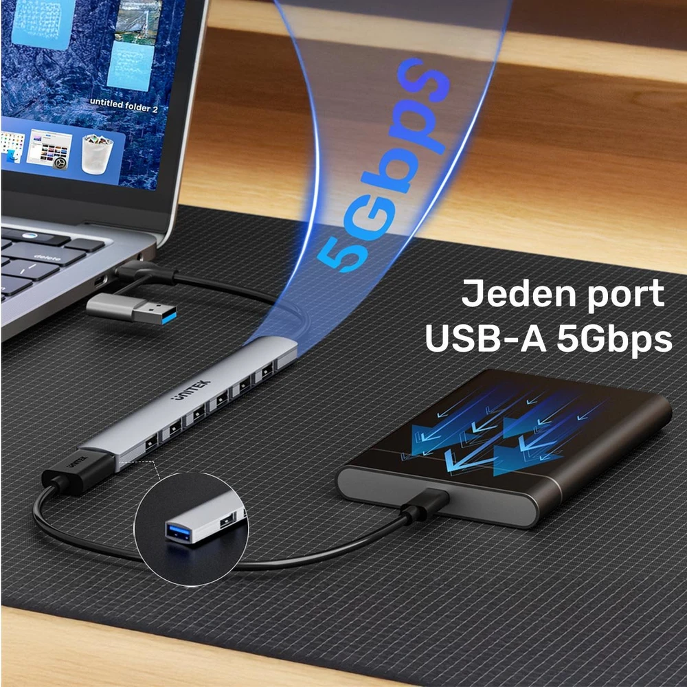 Unitek H1209AGY01 USB-A 5Gbps 7in1 USB šakotuvas
