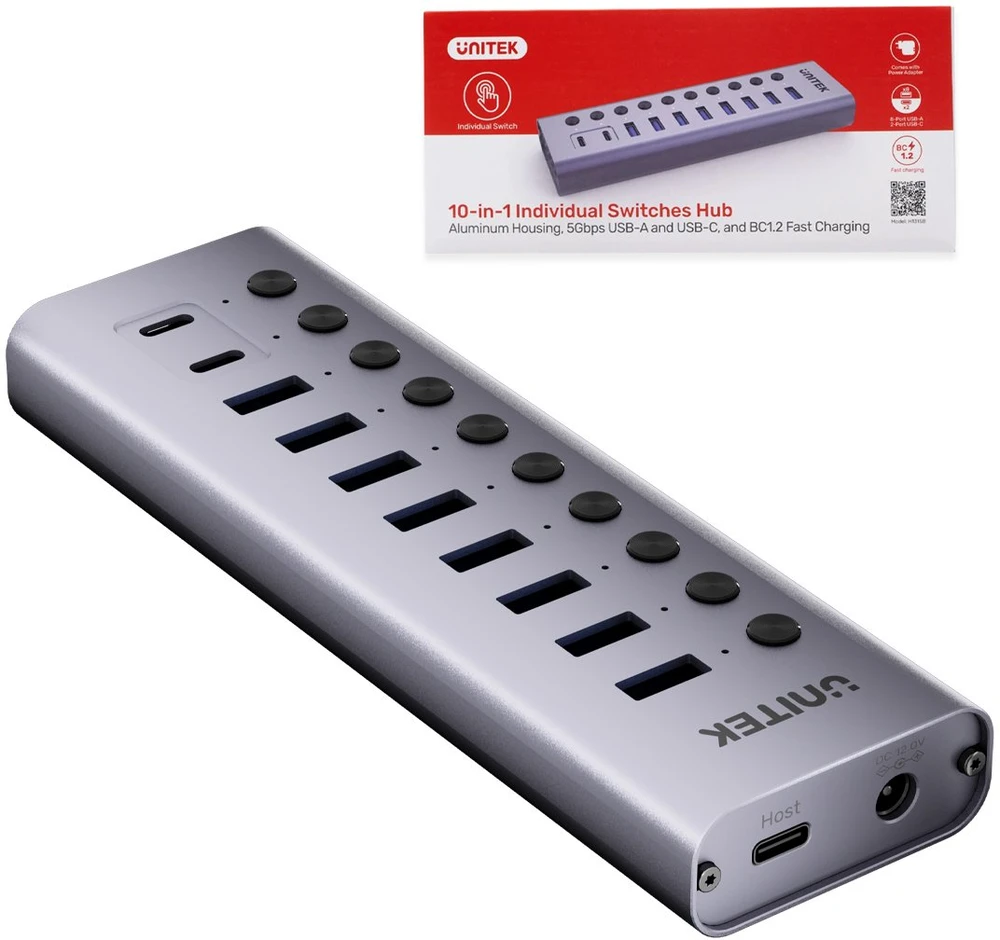 Unitek Hub USB C/USB A 10in1 5Gbps su prievadų jungikliais