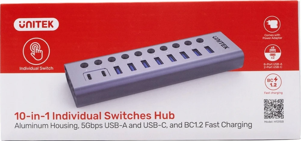 Unitek Hub USB C/USB A 10in1 5Gbps su prievadų jungikliais