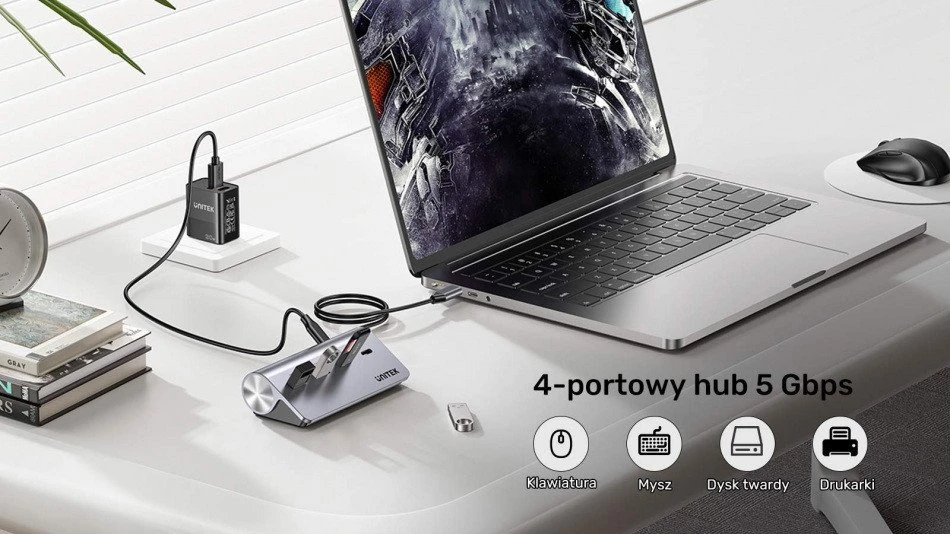 UNITEK H1337AGY01 sąsajos šakotuvas USB 3.2 Gen 1 (3.1 Gen 1) Type-C 5000 Mbit/s Pilkas