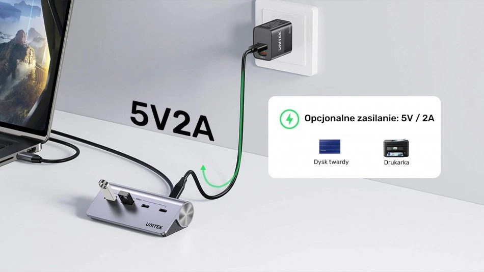 UNITEK H1337AGY01 sąsajos šakotuvas USB 3.2 Gen 1 (3.1 Gen 1) Type-C 5000 Mbit/s Pilkas