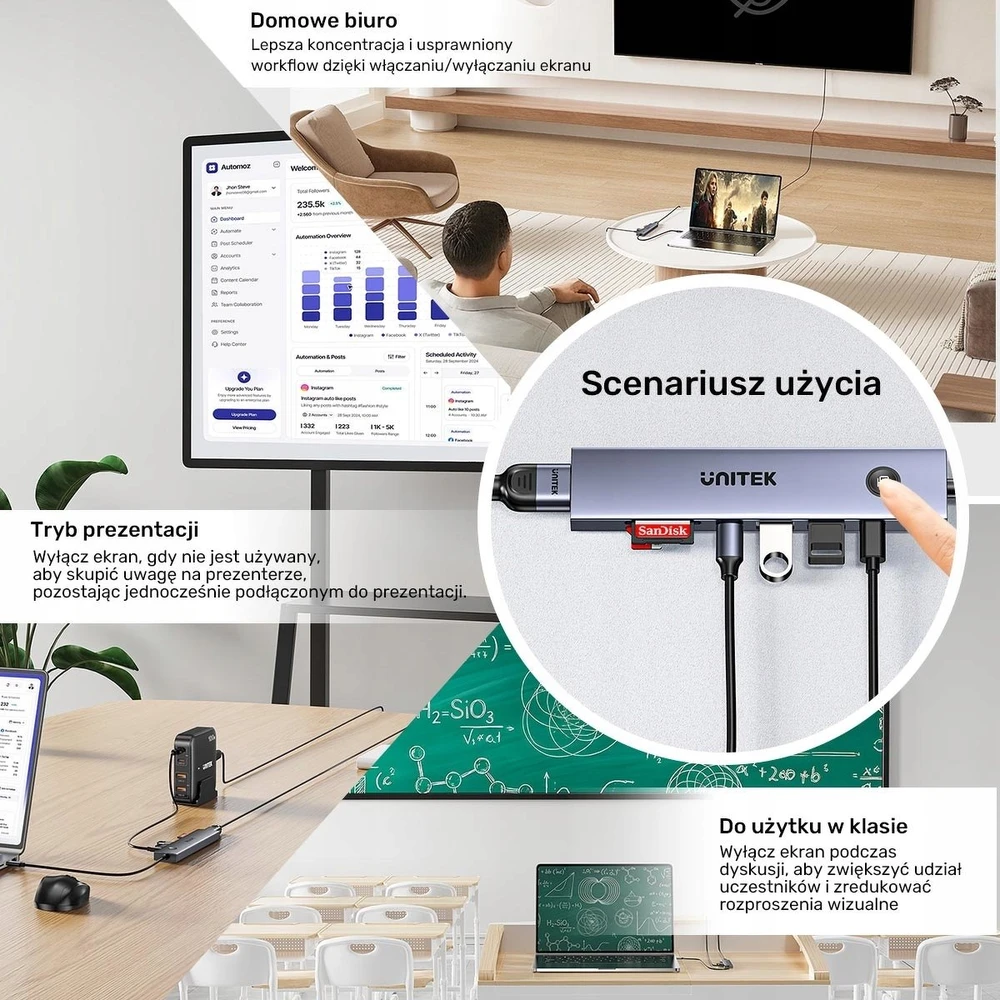 UNITEK USB-C 7-in-1 PD 100W HDMI 2.0 HUB WITH ON/OFF SWITCH