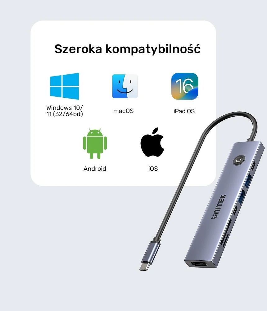 UNITEK USB-C 7-in-1 PD 100W HDMI 2.0 HUB WITH ON/OFF SWITCH