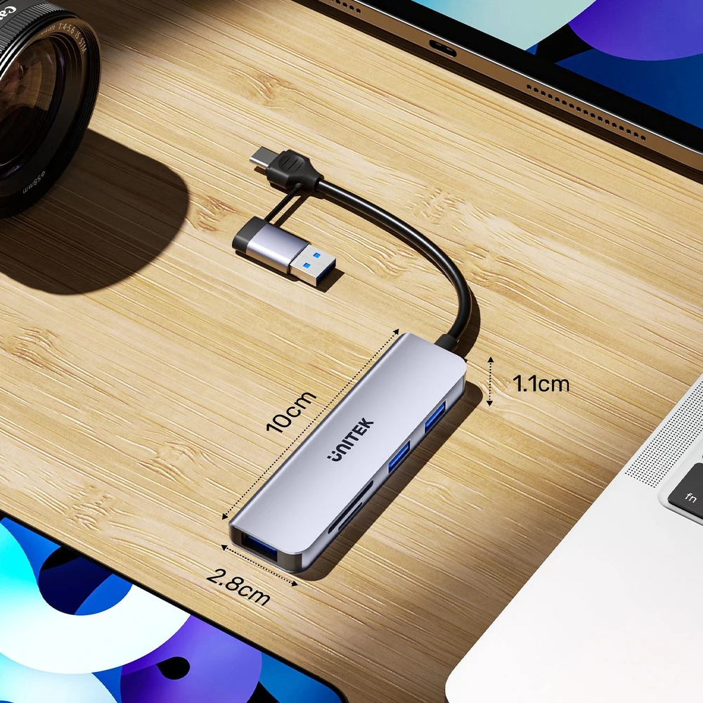 Unitek Hub 5w1 USB-A/C 5 Gbps su atminties kortelių skaitytuvu SD i micro SD