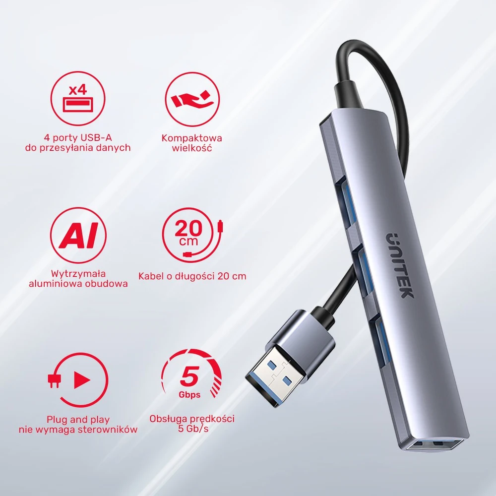 HUB Unitek H1208A USB-A / 3x USB-A 2.0, USB-A 3.0
