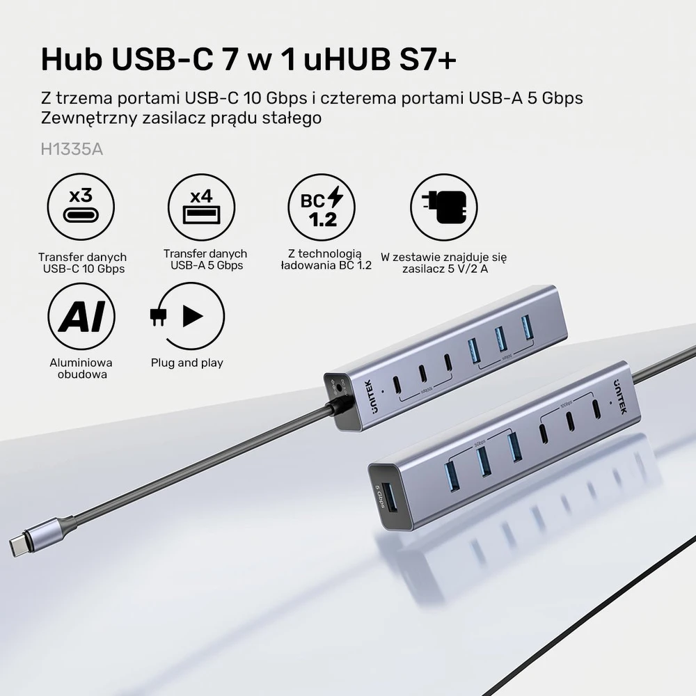 „Unitek Active USB-C“ šakotuvas, 3x USB-C, 10 Gbps, 4x USB-A