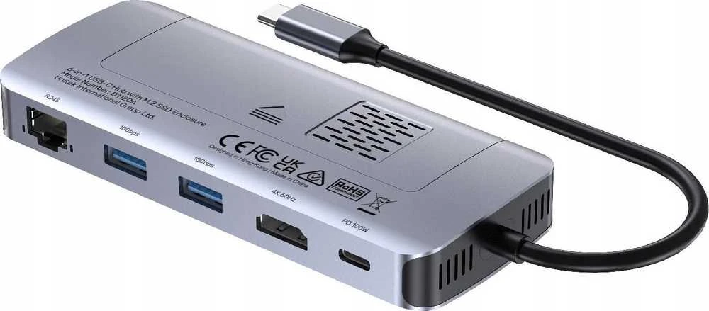 USB-C Hub - UNITEK Aktyvus 10Gbps M.2 HDMI PD 100W Pilkas