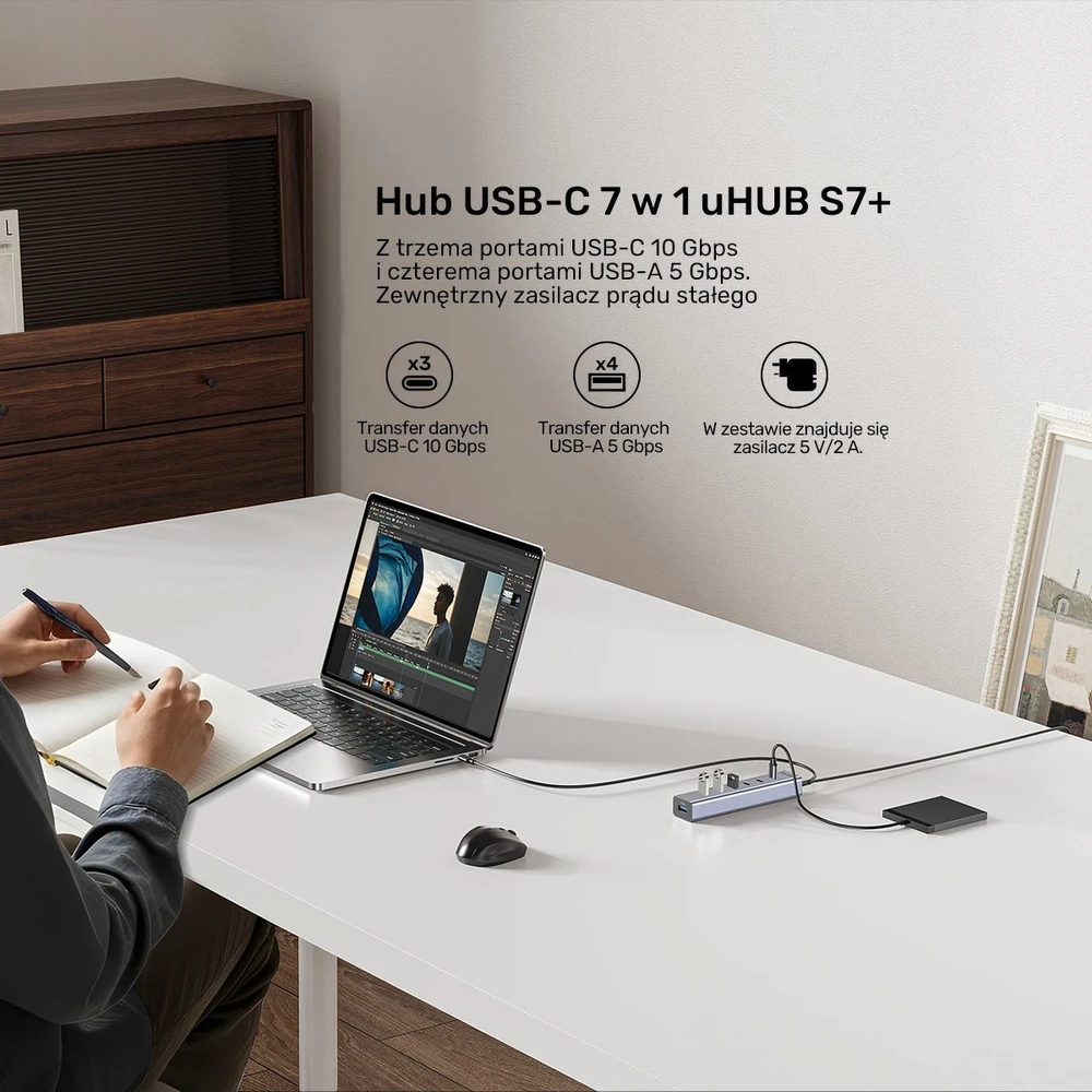 „Unitek Active USB-C“ šakotuvas, 3x USB-C, 10 Gbps, 4x USB-A