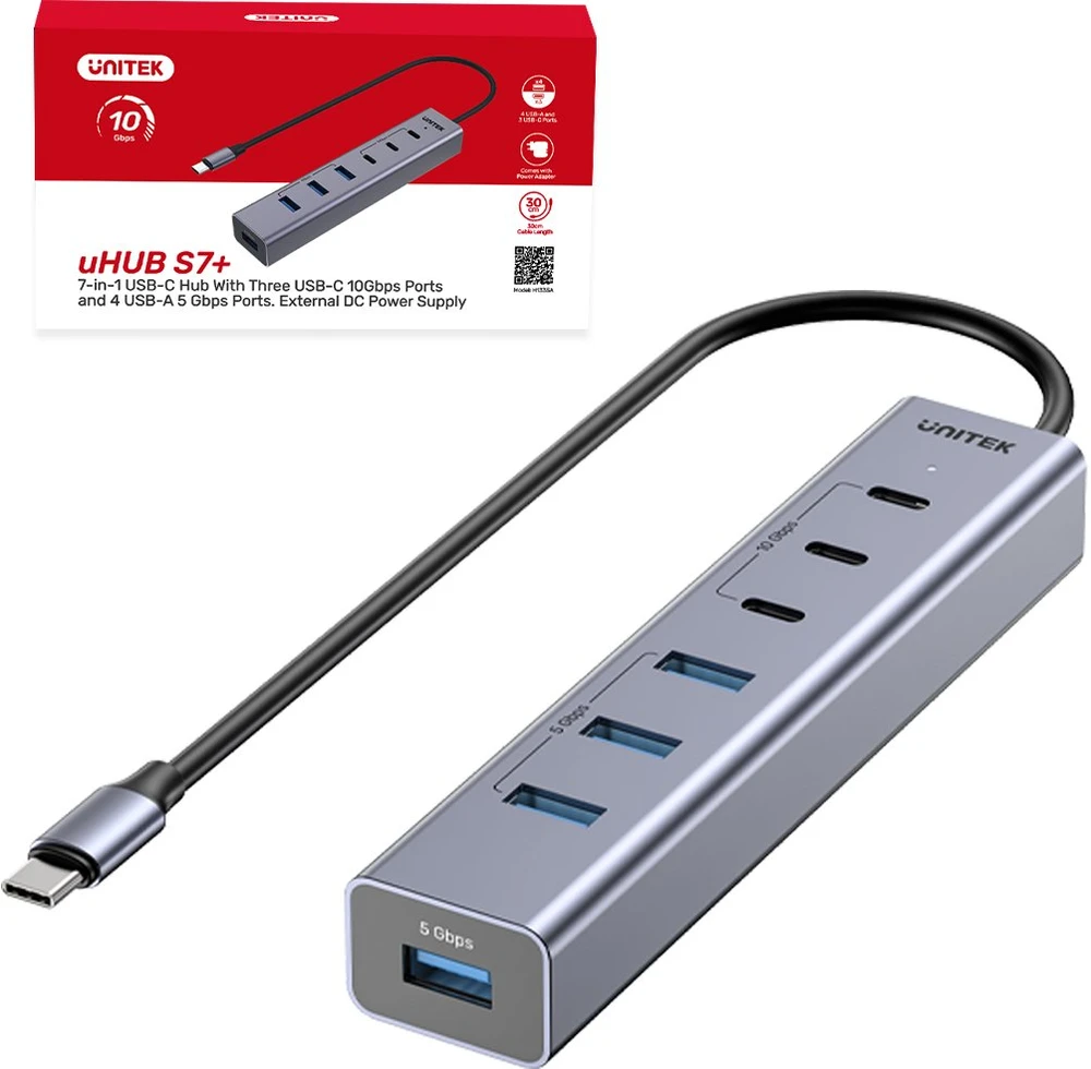 „Unitek Active USB-C“ šakotuvas, 3x USB-C, 10 Gbps, 4x USB-A