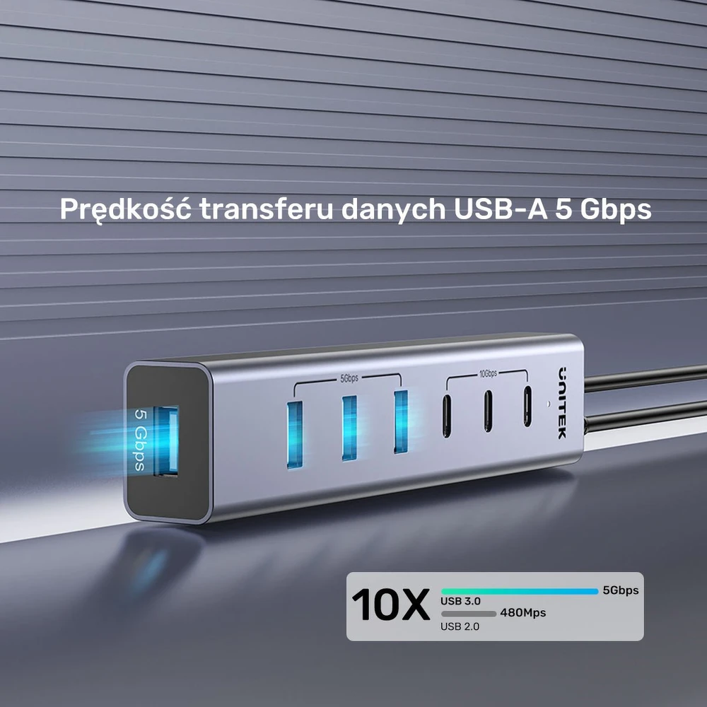 „Unitek Active USB-C“ šakotuvas, 3x USB-C, 10 Gbps, 4x USB-A