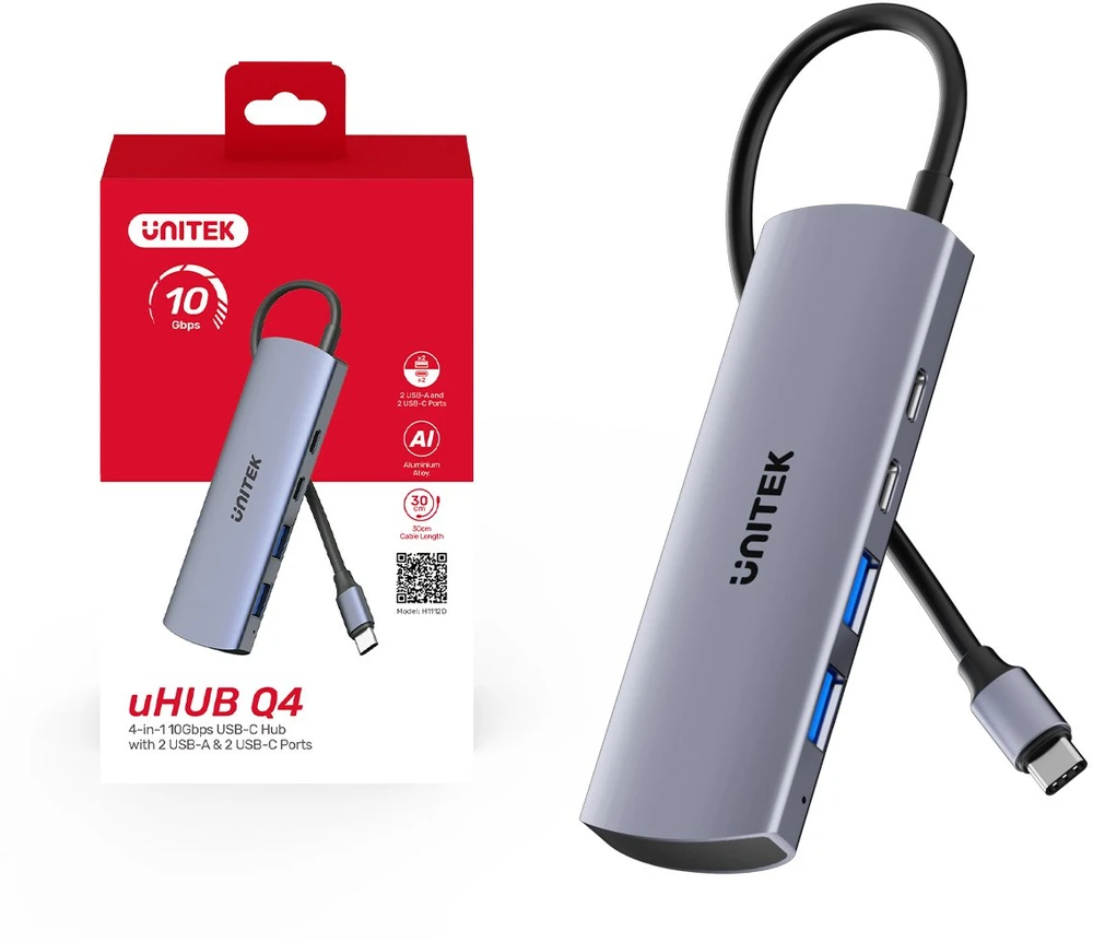 Unitek šakotuvas 4w1 USB-C 10 Gbps, 2x USB-A ir 2x USB-C H1112DGY01
