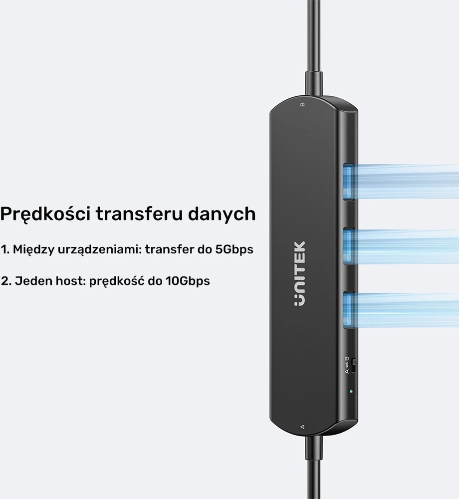 Ausinės Unitek KVM šakotuvas 10 Gbps – perjungimas tarp 2 kompiuterių, 3×USB-A