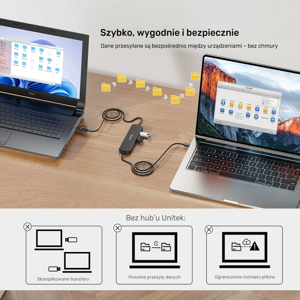 Ausinės Unitek KVM šakotuvas 10 Gbps – perjungimas tarp 2 kompiuterių, 3×USB-A