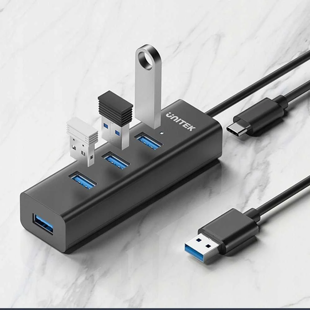 Unitek 4-port USB šakotuvas su prijungtais prietaisais